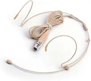 Microphone Headset Discreet Headworn Earset Over Ear Hanging Mic Compatible with AKG Wireless System Bodypack Transmitter, Ideal for Lectures, Live Performance, Theater, Podcasts  Beige