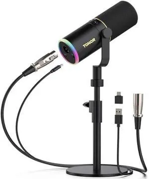 TONOR XLR/USB Gaming Mic, Dynamic Microphone for Podcast Recording Streaming with RGB Light, Mute Button, Headphones Jack, Monitoring, Desktop Stand, Metal Vocal Mic for PC Mac Android PS4/5 TD520S