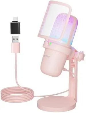 USB Microphone Gaming for PC PinkMini Computer Gaming Mic for PS4/ PS5/ Mac,Streaming Microphone for PC Gaming,Condenser Mic with RGB Streaming,PopFilter,Shock Mount for Recording,Podcasting