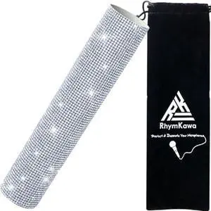Silver Crystal Mic Handle Cover for Universal Wireless Microphone and SM58, BETA58, Sparkle Cordless Handheld Shining on Tours & Shows (Mic NOT Included)