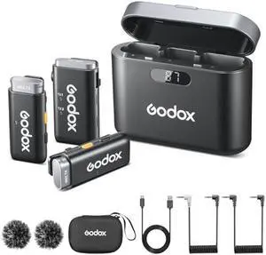 GODOX WEC KIT2 Wireless Microphone for DSLR Cameras/iPhone/Android, 2.4GHz Noise Cancellation Lavalier Mic, 656ft Transmission, 8H Battery Life Compact Wireless Lapel Microphone System