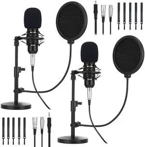 Sherr 4 Pack XLR Condenser Microphone Professional Studio Cardioid Microphone Kit Include Cardioid Mics Shock Stand Windproof Cotton Blowout Net Metal Stand Male Female Cable for Podcasting Record