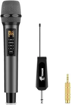 TONOR Wireless Microphone with Treble/Bass/Echo, Dynamic Handheld Singing Mic with Receiver for Stage Wedding Karaoke Machine PA System Speaker Amp Mixer, 30 UHF Adjustable Frequencies, 200ft TW515