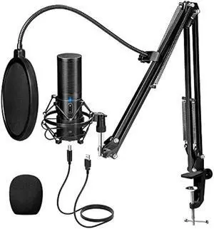 TONOR USB Podcast Microphone, Gaming PC Studio Streaming Mic Kit for PS4/5/Discord/Twitch Gamer, Recording Condenser Equipment Cardioid Microfono for Singing, YouTube, with Adjustable Arm Stand