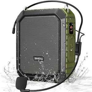 SHIDU Voice Amplifier for Teacher with Portable Microphone and Speaker, 18W Megaphone with Wired Mic Headset, IPX5 Waterproof & Rechargeable Bluetooth Speaker Systems for Tour Guide (NOT Wireless)