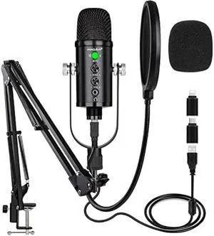 USB Microphone Condenser Computer PC Gaming Mic Podcast Microphone Kit for Streaming,Recording,Vocals,ASMR,Voice,Cardioid Studio Mic for Phone/Pad/Android/MAC/Laptop/PS4/USB C Phone,YouTube
