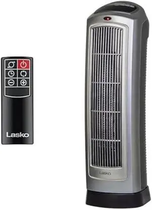 Lasko Oscillating Digital Ceramic Tower Heater for Home with Adjustable Thermostat, Timer and Remote Control, 23 Inches, 1500W, Silver, 755320
