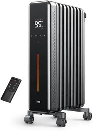 Dreo Radiator Heater, 1500W Portable Space Oil Filled with Remote Control, 4 Modes, Overheat & Tip-Over Protection, 24h Timer, Quiet, Large Space, Anti-scald Handle, Large Carpet Caster, Indoor