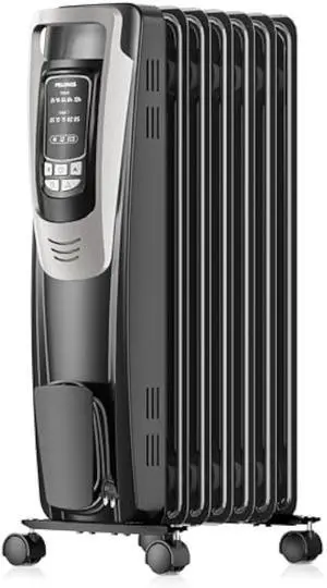 PELONIS Radiator Heater for indoor use Large Room with Remote, Thermostat & LED Display, Quiet Oil Filled Heater with 5 Temperature Settings, Overheat & Tip-Over Protection, Silver