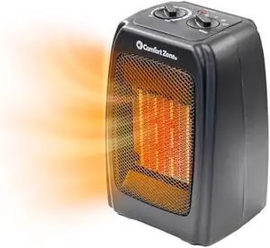 Comfort Zone CZ442E Personal Energy Save Ceramic Heater - 1500W Portable with Adjustable Thermostat, Tip-Over Switch & Overheat Protection, Black