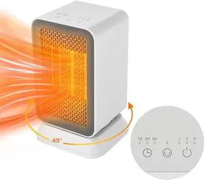 AIDENOEY Space Heater with 3 Modes1000W Energy Efficient Quiet Mini Portable Heaters, 45°PTC Ceramic Fast Heater with Timer & Auto Shut Off Function for Office Home Indoor Use (White)