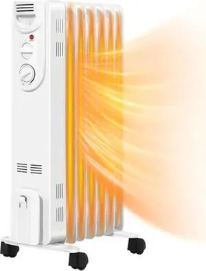 ARLIME Oil Filled Radiator Heater, 1500W Radiant Space Heating Machine w/Thermostat, 3 Heat Settings, Overheat & Tip-Over Protection, Electric Radiator Heater for Indoor Use