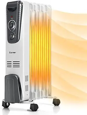 COSTWAY Oil Filled Radiator Heater, 1500W Portable Space Heater with Adjustable Thermostat, 3 Heat Settings, Overheat and Tip-Over Protection, Electric Oil Heater for Indoor Use, Bedroom, Office