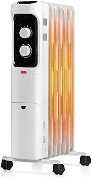 Tangkula 1500W Oil Filled Radiator Heater, Electric Space Heater with 3 Heat Settings, Adjustable Thermostat, Tip Over & Overheat Protection, Portable Oil Heaters for Indoor Use, Home, Office