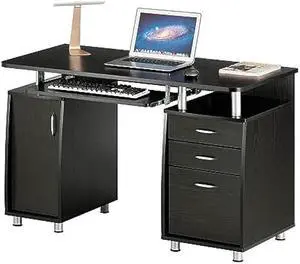 Techni Mobili 47.25 Ergonomic Computer Drawers & File Cabinet for Home Office Storage, Espresso Writing Desk