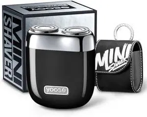 yoose Mini Electric Shaver, Alloy Portable Travel Shavers, Cordless Shaving, USB-C Rechargeable Electric Razor for Men, Dry Shave, IPX7 Waterproof, Detachable Head, Easy Cleaning, Black