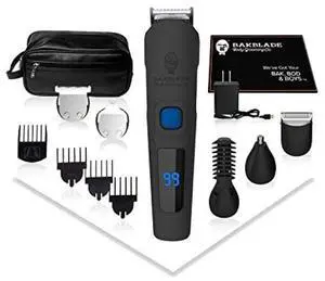 baKblade 11-in-1 Mens Grooming Kit for Manscaping - Bodbarber - Electric Beard Trimmer for Men, Groin Groomer, Body Groomer, Nose & Ear Groomer - Cordless & Waterproof Hair Clippers