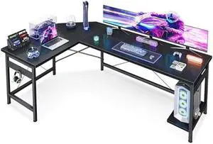 Coleshome 66 L Shaped Gaming Desk, Corner Computer Desk, Sturdy Home Office Computer Table, Writing Desk, Larger Gaming Desk Workstation, Black