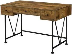 Coaster Home Furnishings Analiese Rustic 47-Inch 3-Drawer Home Office Computer Writing Desk Study Table with Storage Engineered Eco-Friendly Wood Look Laminate Sturdy Steel Rustic Nutmeg 801541