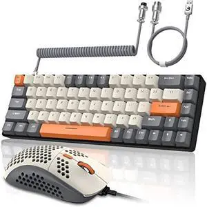 ZIYOU LANG RK-T8PR0 Wired 65% Mechanical Gaming Keyboard and Mouse Combo with RGB Backlit Anti-ghosting TKL Mini 68 Key Coiled C to A Cable Tactile Blue Switch for PS4 PS5 Xbox PC Mac Gamer(Dark Gray)