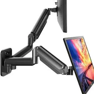 HUANUO Dual Monitor Wall Mount with Gas Spring Arms - 17-32 Inch Computer Screen Mount (4.4-17.6lbs Per Arm) - VESA 75x75/100x100 Height Adjustable Stand for Dual Monitors - Home Office Desk Setup