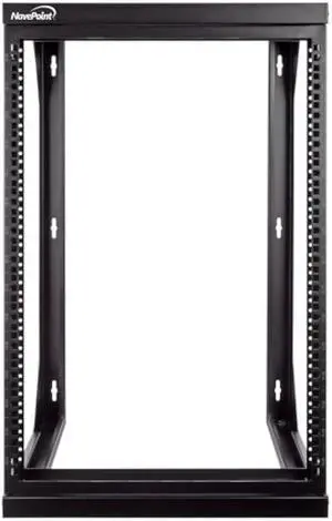NavePoint 15U Open Frame Server Rack for 19 IT Network Equipment & A/V Devices, Free Standing or Wall Mount Rack with 180 Degrees Gate Swing, Black