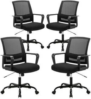 CLATINA Ergonomic Rolling Mesh Desk Chair with Executive Lumbar Support and Adjustable Swivel Design for Home Office Computer Black 4 Pack