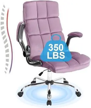 Purple Office Chair Fabric Velvet Computer Desk Chairs Ergonomic Executive Office Desk Chair with Flip up Armrest,Swivel Rolling Chair with Back Support for Bedroom,Home, Women
