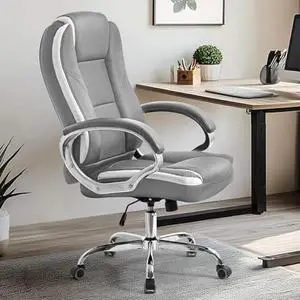 NEO CHAIR Office Desk Ergonomic Gaming Chair High Back Adjustable Computer Chair with Wheels and Lumbar Support Comfy Leather Executive Swivel (Grey)