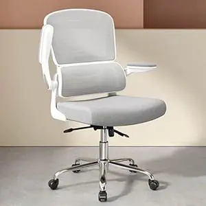 Ergonomic Office Chair, Comfortable Office Chair with Flip-up Arms, Adaptive Lumbar Support, Mesh Computer Chair with Thick Cushion, White Desk Chair with 90°-130° Tilt Function