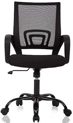 Ergonomic Mid Back Mesh Office Desk Chair with Lumbar Support & Armrest, Modern Adjustable Height Swivel Task Executive Chair for Women & Men, Black