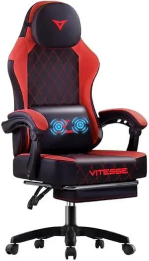 VITESSE Ergonomic Gaming Chair for Adults, 400 lbs PC Computer Chair, Racing Office Chair, Silla Gamer Height Adjustable Swivel Chair with Lumbar Vibration Support and HeadrestRed