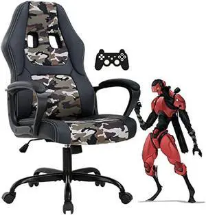 Dkeli Gaming Chair PC Computer Chair Office Chair for Adult Teen Kids, Ergonomic PU Leather Gamer Chair with Lumbar Support High Back Adjustable Rolling Swivel Desk Chair, Camo