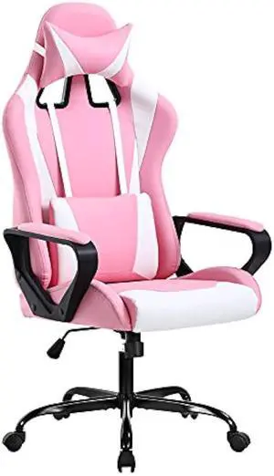 High Back Ergonomic Leather Office Chair - Adjustable Swivel Desk Chair with Lumbar Support and Headrest for Back Pain - Adults & Teens (Pink)