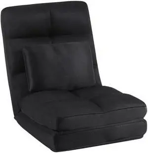 Floor Chair with Back Support for Adults Adjustable 14 Positions Video Game Chairs Foldable Floor Lounger with Pillow 8823(Black)
