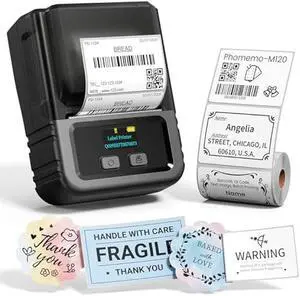 Phomemo M120 Label Maker, 2 Inch Barcode Printer, Portable Thermal Label Maker for Small Bussiness, Barcode, QR Code, Name, Address, Logo, Clothing, Office, Home, Sticker Printer for Phone/PC/Tablet