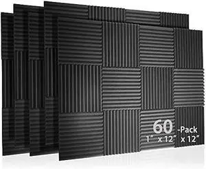 60 Pack Acoustic Panel Polyurethane Foam Sound Proof Acoustic Treatment Room Kit for Absorbing Sound on Walls, 1 X 12 X 12 Sound-Proof Material for Home Studio Ceiling (60 Pack) (60PCS)