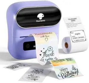 Phomemo M220 Label Maker, Bluetooth Thermal Label Maker Machine for Barcode, Address, Home, Mailing, Small Business,Clothing, Portable Wireless Printer with 1 Rolls Label, Purple