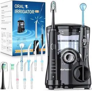 Electric Toothbrush and Water Flosser,600ML Oral Irrigator Water Flosser with 7 Jet Tips,10 Adjustable Pressure Settings,Sonic Electric Toothbrush with 2 Brush Heads,5 Modes(Black)