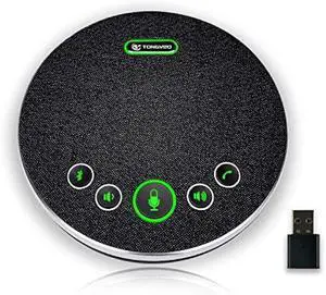 TONGVEO Bluetooth Speakerphone Conference Microphones, Wireless Conference Speaker 360°Voice Pick up with 4 AI Noise Cancellation Mics USB/Dongle/Bluetooth Connection 8 Hour Call Time for 8-12 People