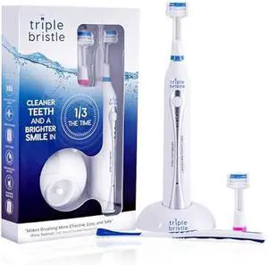 Triple Bristle Original Sonic Toothbrush | Rechargeable 31,000 VPM Tooth Brush | Patented 3 Head Design | Angled Bristles Clean Each Tooth | Dentist Created & Approved Original