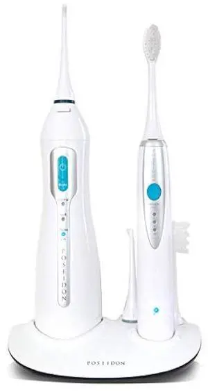 ToiletTree Products Poseidon Irrigator and Toothbrush Combo - Rechargeable Sonic Toothbrush and Oral Irrigator to Support Oral Health and Fight Bad Breath - Comes with Extra Tips for Multiple Users