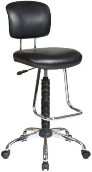 Office Star DC Series Pneumatic Drafting Chair with Vinyl Stool and Back, Heavy Duty Chrome Teardrop Footrest, Black