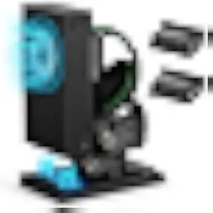 Charger Stand with Cooling Fan for Xbox Series S Console and Controller,Vertical Dual Charging Dock Accessories with 2 x 1400mAh Rechargeable Battery and Cover, Earphone Bracket for XSS(Black)