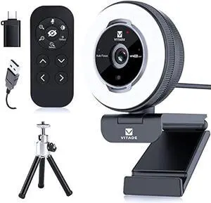 Zoomable Webcam with Remote Control, 1080P 60FPS Streaming Webcam with Adjustable Ring Light and Tripod, Pro USB 5X Digital Zoom Webcam for Zoom/Skype Teams/Laptop/Mac Windows