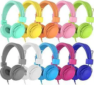 AILIHEN Kids Headphones Bulk 10-Pack for School Classroom K-12, On-Ear Wired Headsets with Microphone & 85dB Volume Limited & Sharing, 3.5mm Jack for Chromebook, Computer, Laptop (Multicolor)
