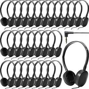 Flutesan 30 Pack Wired Headphones, Adjustable On Ear Headphones, Kids Headphones with Stereo, Children Headphones Earbuds for Kids, Boys, Girls, Schools, Laptop, Travel, Plane, Tablet (Black)