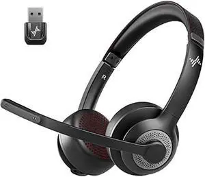 Wireless Headset with Mic for Work, Bluetooth V5.2 Headphones with AI Noise Cancelling Microphone, USB Dongle, Clear Calls & Mic Mute, for Laptop, PC, iPhone & Android Phones