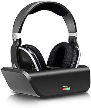 MONODEAL Wireless TV Headphones, Over Ear Headsets for TV Watching with Charging Dock, 2.4GHz RF Transmitter, 100ft Wireless Range and Rechargeable 20 Hour Battery, Black