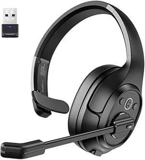 Trucker Bluetooth Headsets, Wireless Headset with AI Environmental Noise Cancelling & Mute Microphone, Up to 30H Talk Time, 164ft Wireless Range, Bluetooth Over Ear Headphones for PC, Computer, Skype